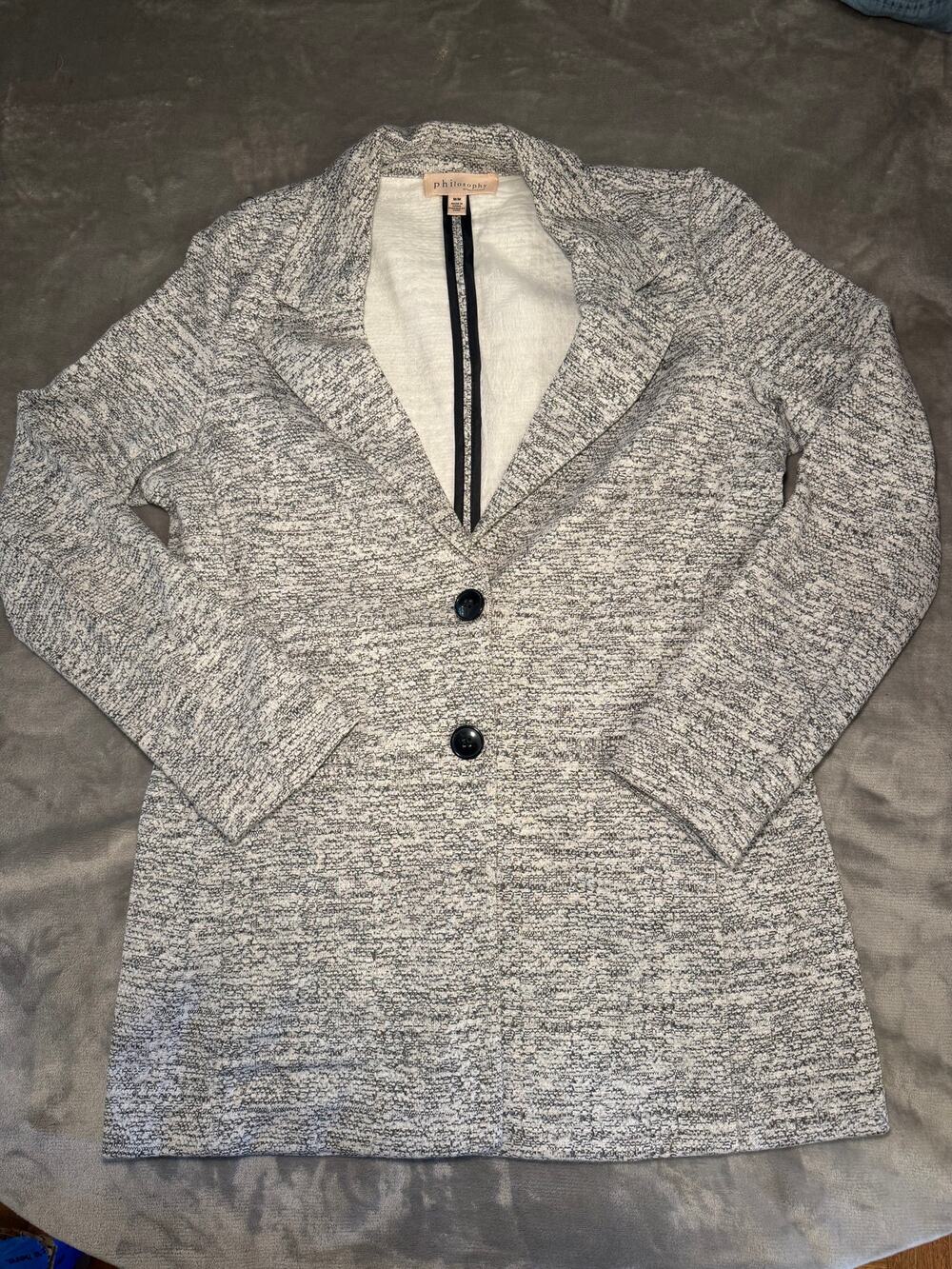 Philosophy Republic Clothing Marled Knit Longline Blazer Gray White M
